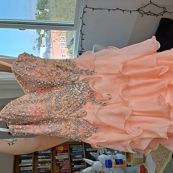 Sherri Hill peach strapless high low evening dress - Picture 3 of 8